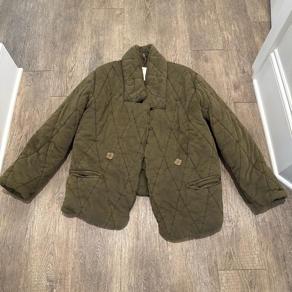 Free People Dark Green Quilted Jacket